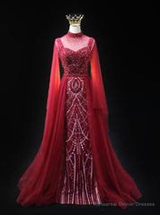 Burgundy Mermaid High Neck Beading Prom Dress