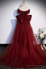 Burgundy Mermaid Long Prom Dress, Off the Shoulder V-Neck Formal Evening Dress
