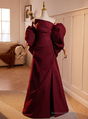 Burgundy Strapless Pleats Split Prom Dress