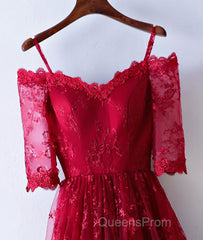 Burgundy sweetheart lace long Evening Prom Dress, burgundy evening Dress