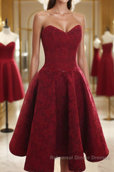 Burgundy sweetheart lace short Semi Formal Prom Dresses burgundy homecoming Dresses