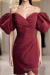 Burgundy Taffeta Bodycon Dress Off Shoulder