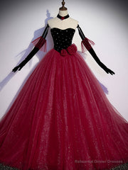 Burgundy  Tulle Long Prom Dress A line Burgundy Graduation Dresses