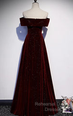 Burgundy Velvet Long Semi Formal Prom Dress Evening Dress