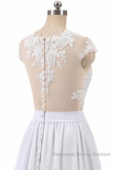 Cap Sleeve Appliques Chiffon A-line Wedding Dresses