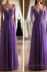 Cap Sleeves Backless Chiffon Semi Formal Prom Dress Bridesmaid Dress
