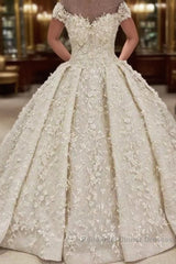 Cap sleeves Off the shoulder Lace Appliques Ball Gown Wedding Dresses