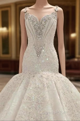 Cap Sleeves Sparkle Diamond Fit and Flare Wedding Dress Online