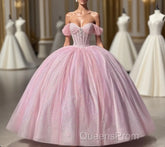 Carine | Glitter Off The Shoulder Pink Ball Gown Quinceanera Dress
