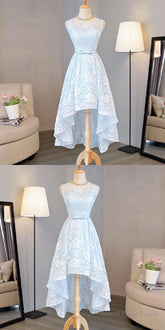 Nice Pink High Low Lace Dress, Pink High Low Dress, Lace Dress, Homecoming Dress