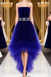 Wine Red Homecoming Dress, Burgundy High Low Party Dress with Beadings