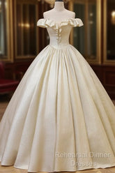 Champagne Off The Shoulder Floor Length Semi Formal Prom Dress, Elegant A-Line Evening Party Dress