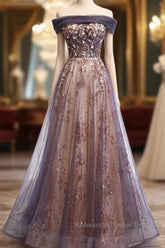 Charming A-Line Tulle Long Off Shoulder Party Dress, Semi Formal Prom Dress