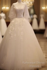 Charming Beautiful Ivory Tulle With Flowers Long Wedding Party Dress, Tulle Simple Wedding Dress Semi Formal Prom Dress Party Dress