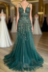 Charming Dark Green Tulle Long Evening Dress Sweetheart Sleeveless Formal Evening Prom Dress