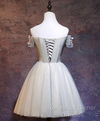 Charming Floral Short Tulle Semi Formal Prom Dresses, Knee Length Party Dresses, Formal Dresses