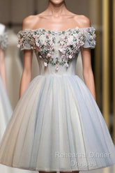 Charming Floral Short Tulle Semi Formal Prom Dresses, Knee Length Party Dresses, Formal Dresses