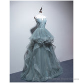 Charming Green Tulle Straps Layers Long Formal Dress, Tulle Party Dress Prom Dress