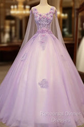 Charming Lavender Tulle Flowers Long Semi Formal Prom Dress, Sweet 16 Gowns
