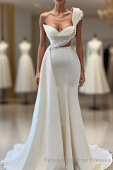 Charming One Shoulder Mermaid Sleeveless Asymmetrical Stretch Satin Semi Formal Prom Dress