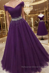 Charming Sequins Off Shoulder Dark Purple Long Semi Formal Prom Dresses, Off the Shoulder Dark Purple Formal Evening Dresses