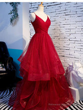 Charming Wine Red Straps Sweetehart Layers Tulle Prom Dress, Long Party Dress