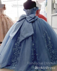 Cheap  Dusty Blue Quinceanera Dresses Floral Sweet 16 Princess Dresses