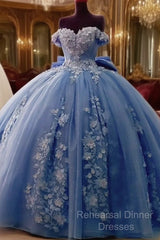 Cheap  Dusty Blue Quinceanera Dresses Floral Sweet 16 Princess Dresses