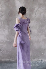 Chic A Line Scoop Lilac Long Semi Formal Prom Dresses Birthday Dress With Ruffles
