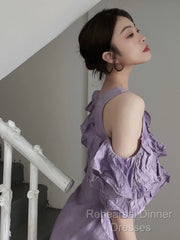Chic A Line Scoop Lilac Long Semi Formal Prom Dresses Birthday Dress With Ruffles