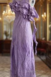Chic A Line Scoop Lilac Long Evening Prom Dress Birthday Dress With Ruffles