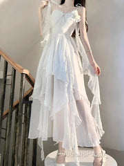 Chic A Line Spaghetti Straps Chiffon White Ankle Length Birthday Dress Birthday Outfits