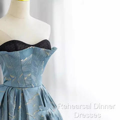 Chic Blue Strapless Long Semi Formal Prom Dress Fairy Evening Dress