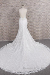 Chic Long Mermaid Sweetheart Spaghetti Strap Appliques Lace Wedding Dresses