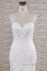 Chic Long Mermaid Sweetheart Spaghetti Strap Appliques Lace Wedding Dresses