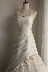 Chic Mermaid Halter Satin Ivory Long Wedding Dress Bridal Dresses