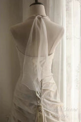 Chic Mermaid Halter Satin Ivory Long Wedding Dress Bridal Dresses