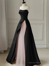 Chic Pink and Black Satin with Tulle Prom Dress, A-line Long Party Dress