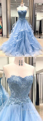 Chic Semi Formal Prom Dresses Sweetheart Sky Blue Ruffles Aline Lace Semi Formal Prom Dress