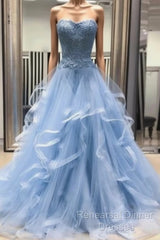 Chic Semi Formal Prom Dresses Sweetheart Sky Blue Ruffles Aline Lace Semi Formal Prom Dress