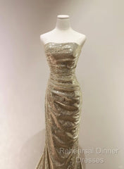 Chic Sequins Mermaid Scoop Long Formal Dress, Gold Long Semi Formal Prom Dress Party Dress