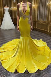 Chic Sleeveless Halter Backless Mermaid Evening Prom Dress