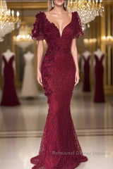 Chic V-neck Flower(s) Mermaid Semi Formal Dresses