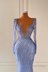 Chic V-Neck Long Sleeves Mermaid Semi Formal Prom Dresses with Beads