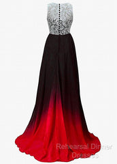Chiffon Jewel Neckline Ombre A-Line Evening Dress