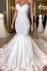 Classic Sleeveless Sweetheart Lace Appliques Mermaid Slim Bridal Wedding Dress