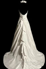 Classy A Line Halter Satin Ivory Long Wedding Dress Bridal Dresses