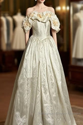 Classy Ball Gown Off The Shoulder Lace Ivory Long Wedding Dress Bridal Dresses