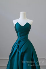 Classy Ball Gown Strapless Satin Ruffles Long Evening Dress Semi Formal Prom Dresses