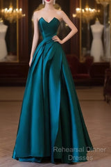Classy Ball Gown Strapless Satin Ruffles Long Evening Dress Semi Formal Prom Dresses
